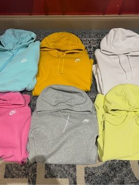 Nike Hoodies in Turquoise, Mustard, White, Pink, Gray & Lime